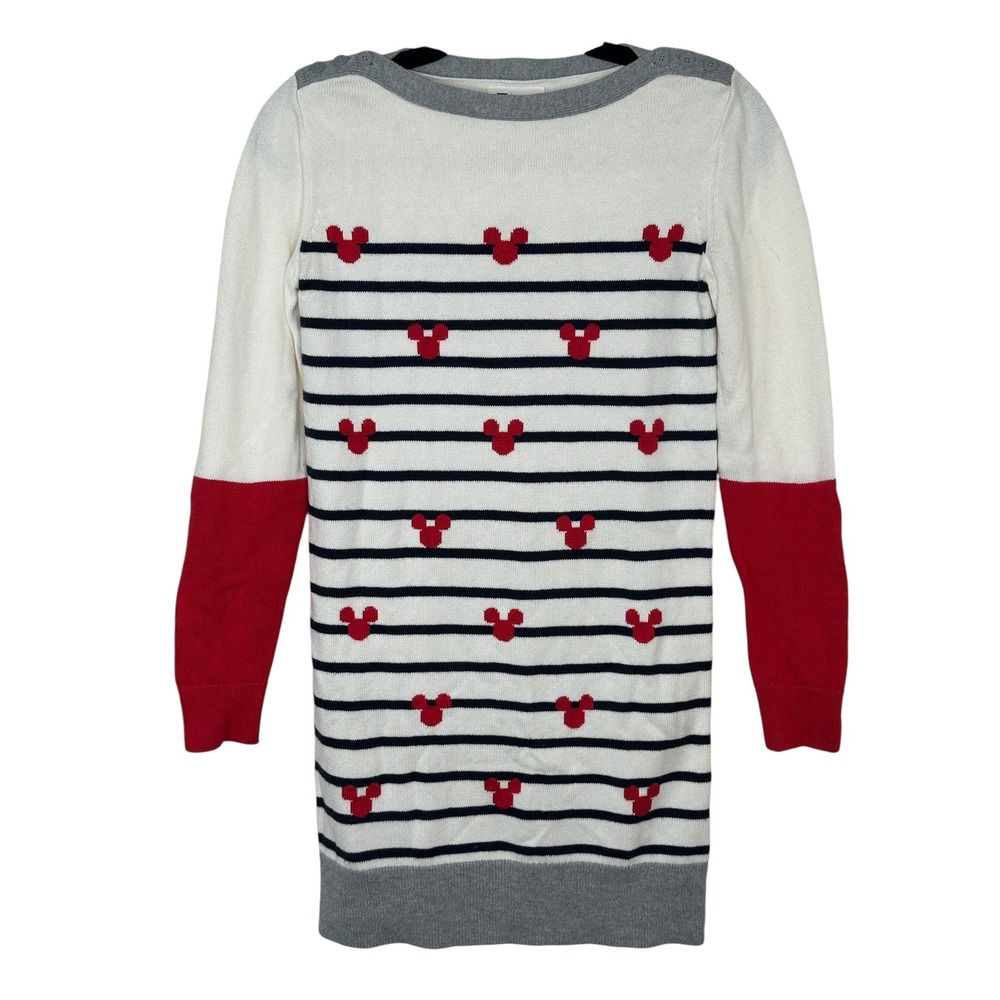 Gap Kids Disney Sweater Dress XXL Ivory Striped Mickey Mouse Nautical 12 14 16